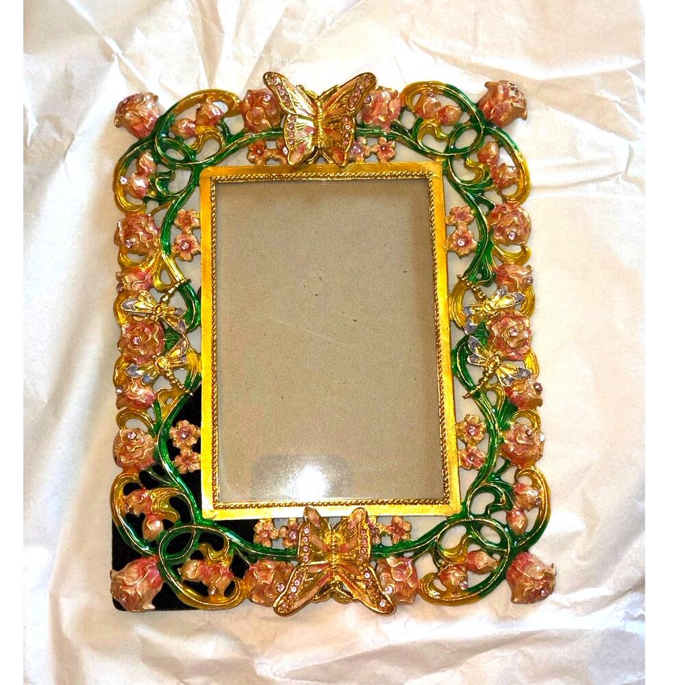 Butterfly Rhinestone Enamel Vintage Picture Photo Frame
